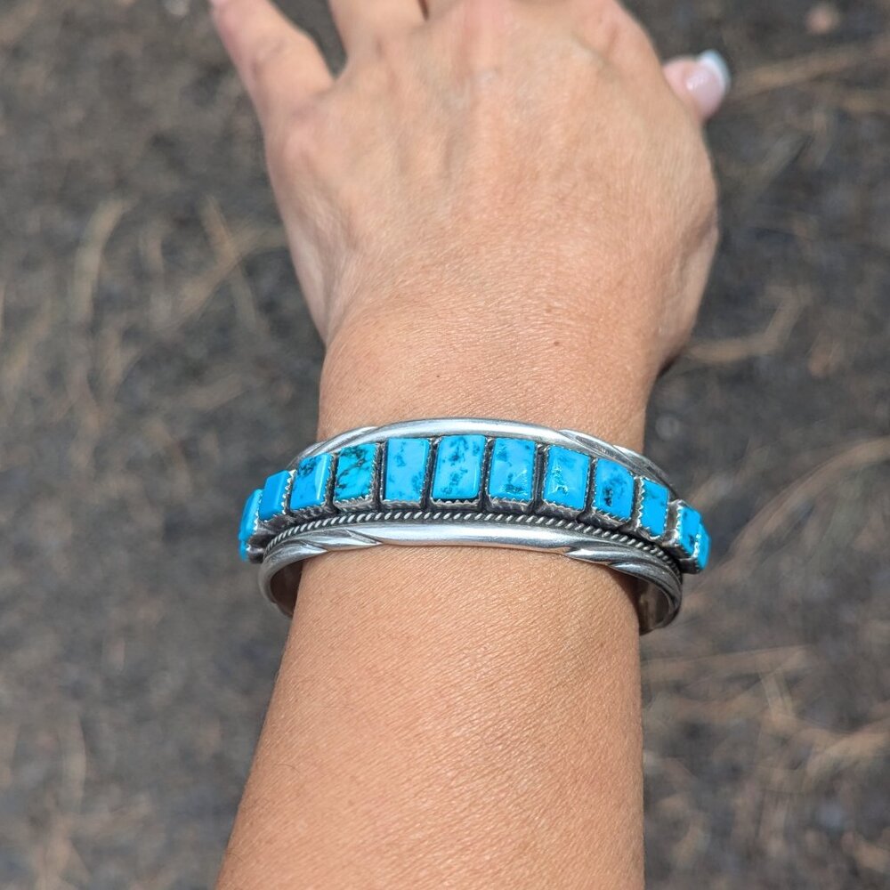 Vintage Navajo Bracelet Signed Native American Indian Jewelry Turquoise sz 6.75* - Picture 4 of 11